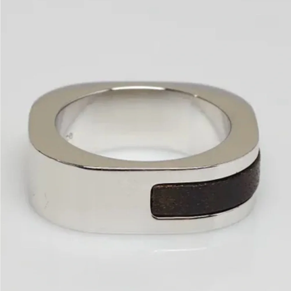 Louis Vuitton Silver and Wood Inlay Men's Ring